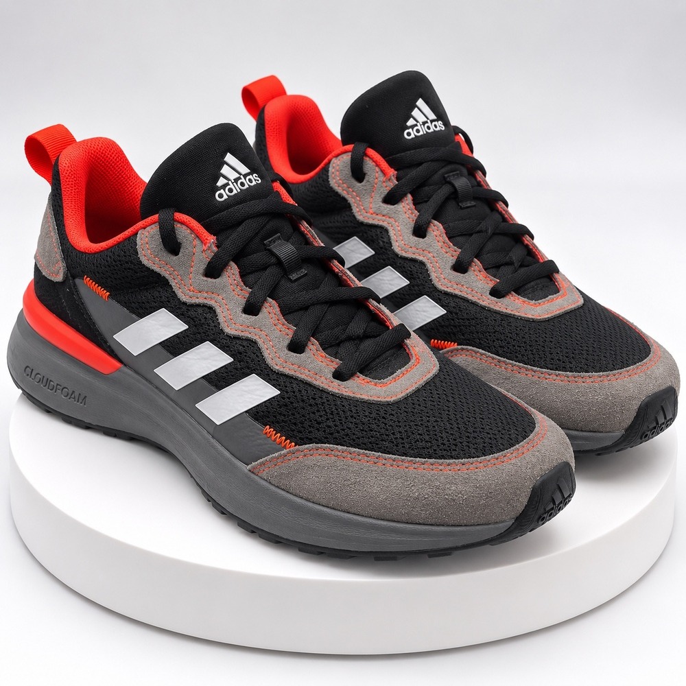 Adidas Cloudfoam Fitfoam Running Shoes Black Grey Solar Red EG6911 Mens 6 US